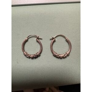 Hoop Earrings Wire Detail Swirl Oxidized Finish Vintage Style